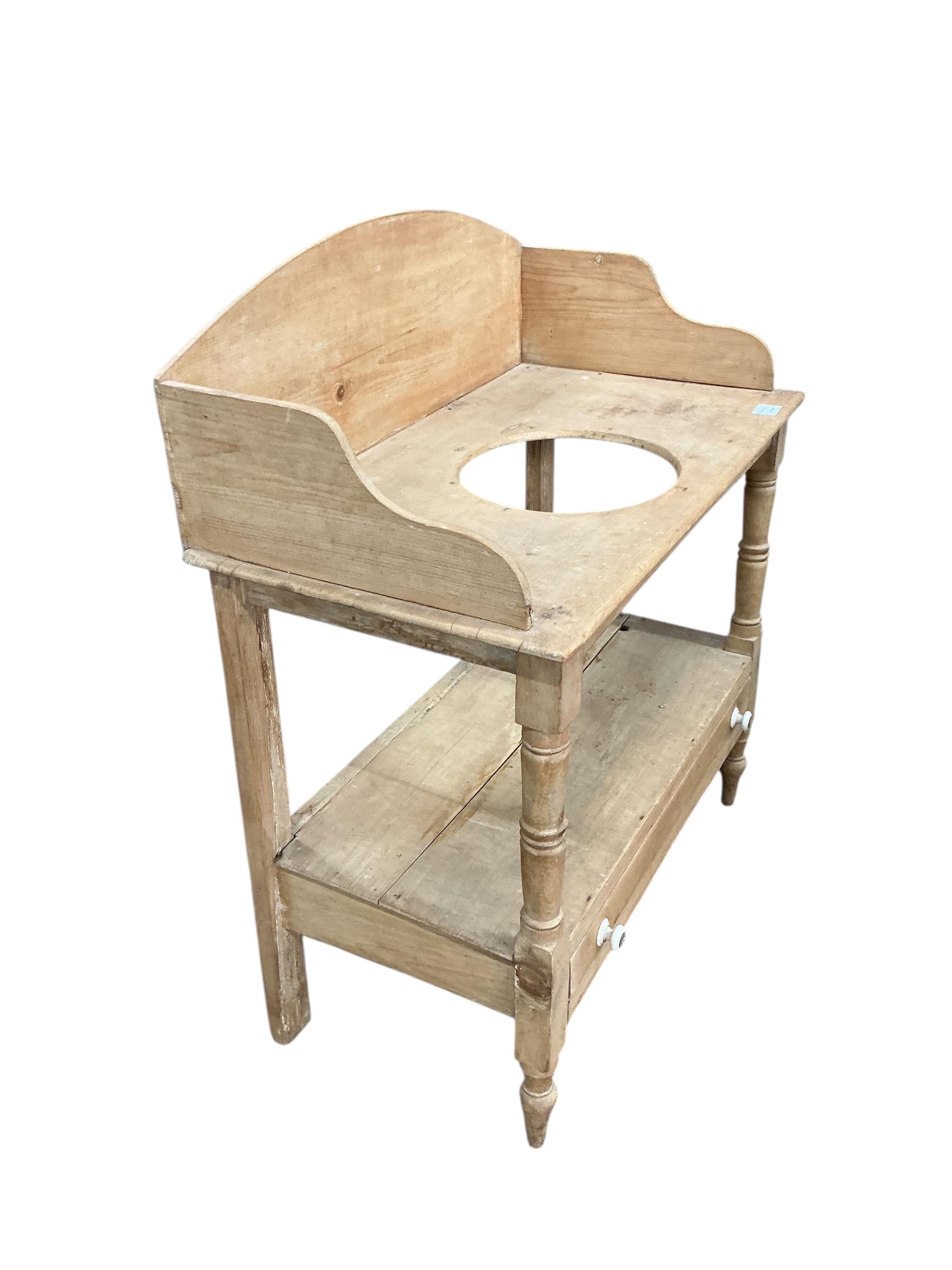 A Victorian pine two tier wash stand, width 83cm, depth 45cm, height 99cm